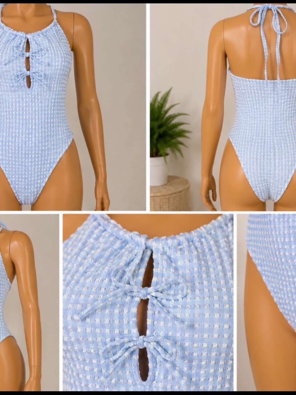wild fable Light Blue Textured One-Piece Swimsuit
